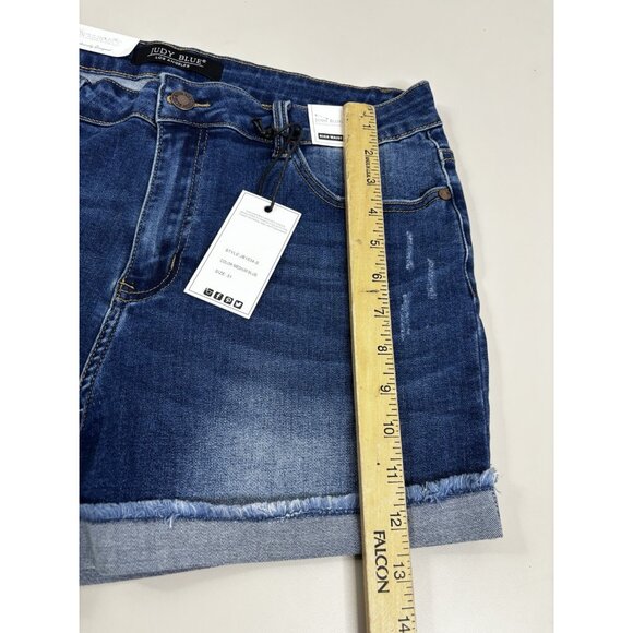 Judy Blue Sz 31 (Actual 32x2.5) Calm Cuffed Denim Shorts Indigo Blue High NWT - Picture 5 of 8
